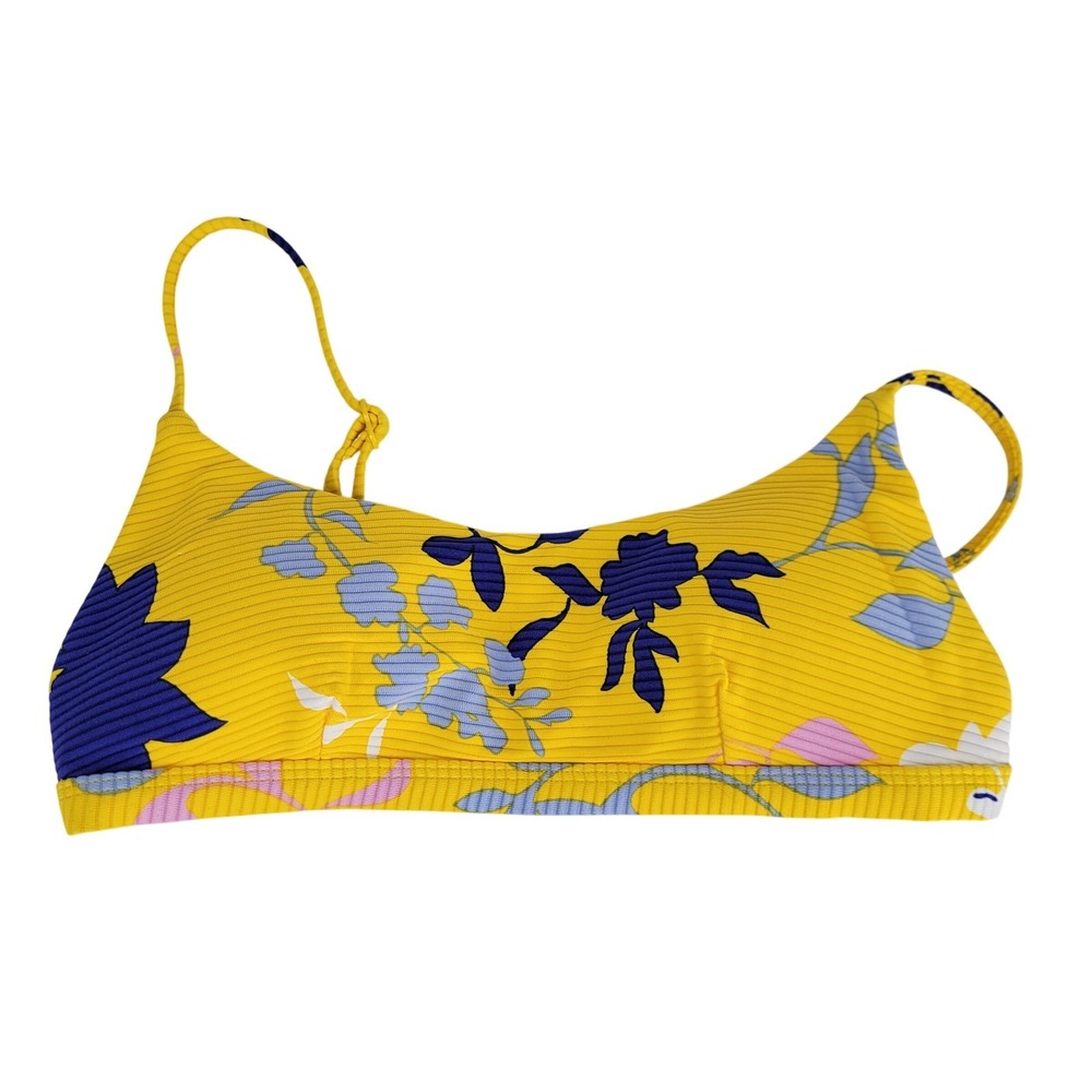 Seafolly Florence Bralette Bikini Top Yellow Floral Ribbed Size US 4